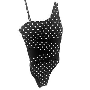 NWT One Piece, Single Shoulder, Black & White Polka Dot, Swimsuit, Large